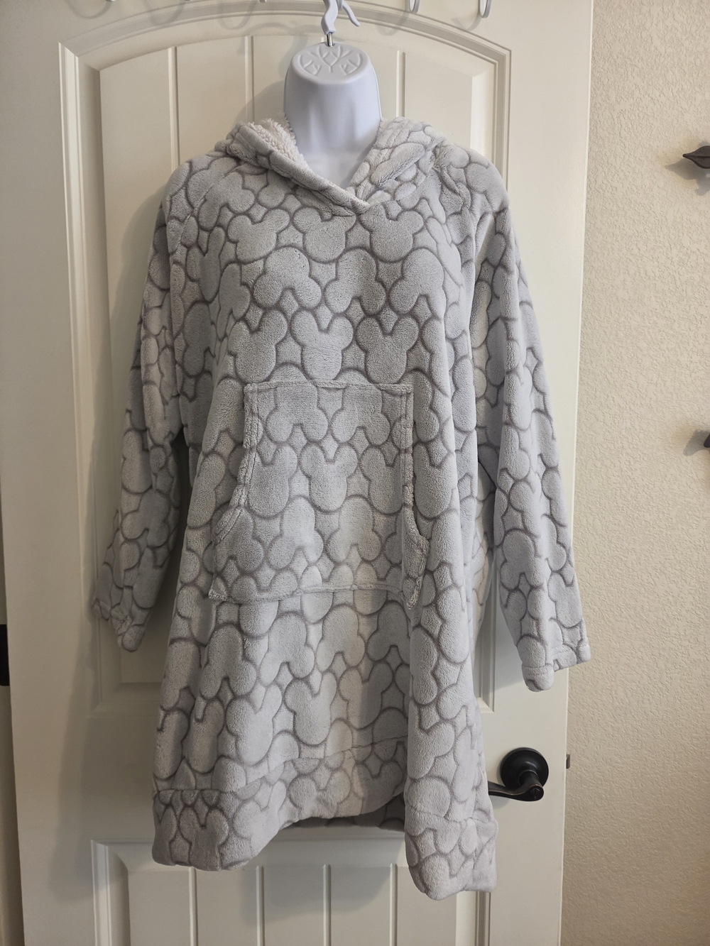 Disney Light Gray Plush Hooded Pullover with Mickey Silhouettes